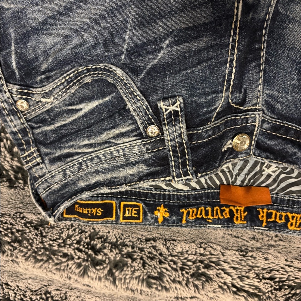 Rock Revival Blue Denim Jeans with Contrast Stitching and rare find size 30 - Picture 5 of 6